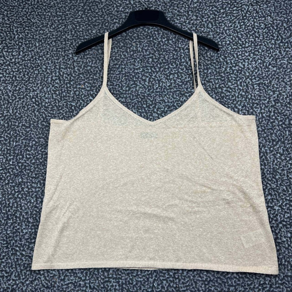 Gap Cami Shirt Women XXL Tall Beige Heathered Linen Blend V-Neck Sleeeveless